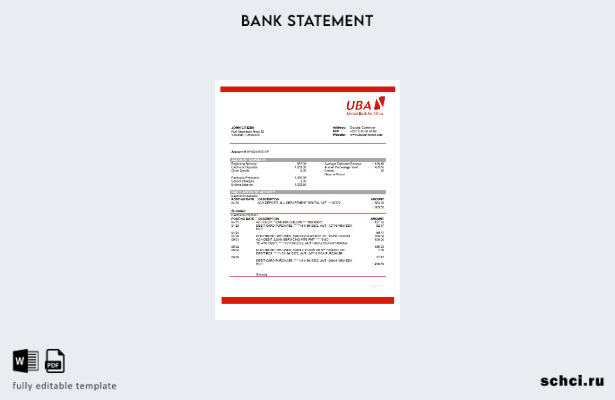 цифровая загрузка шаблона слова банковской выписки Камеруна UBA